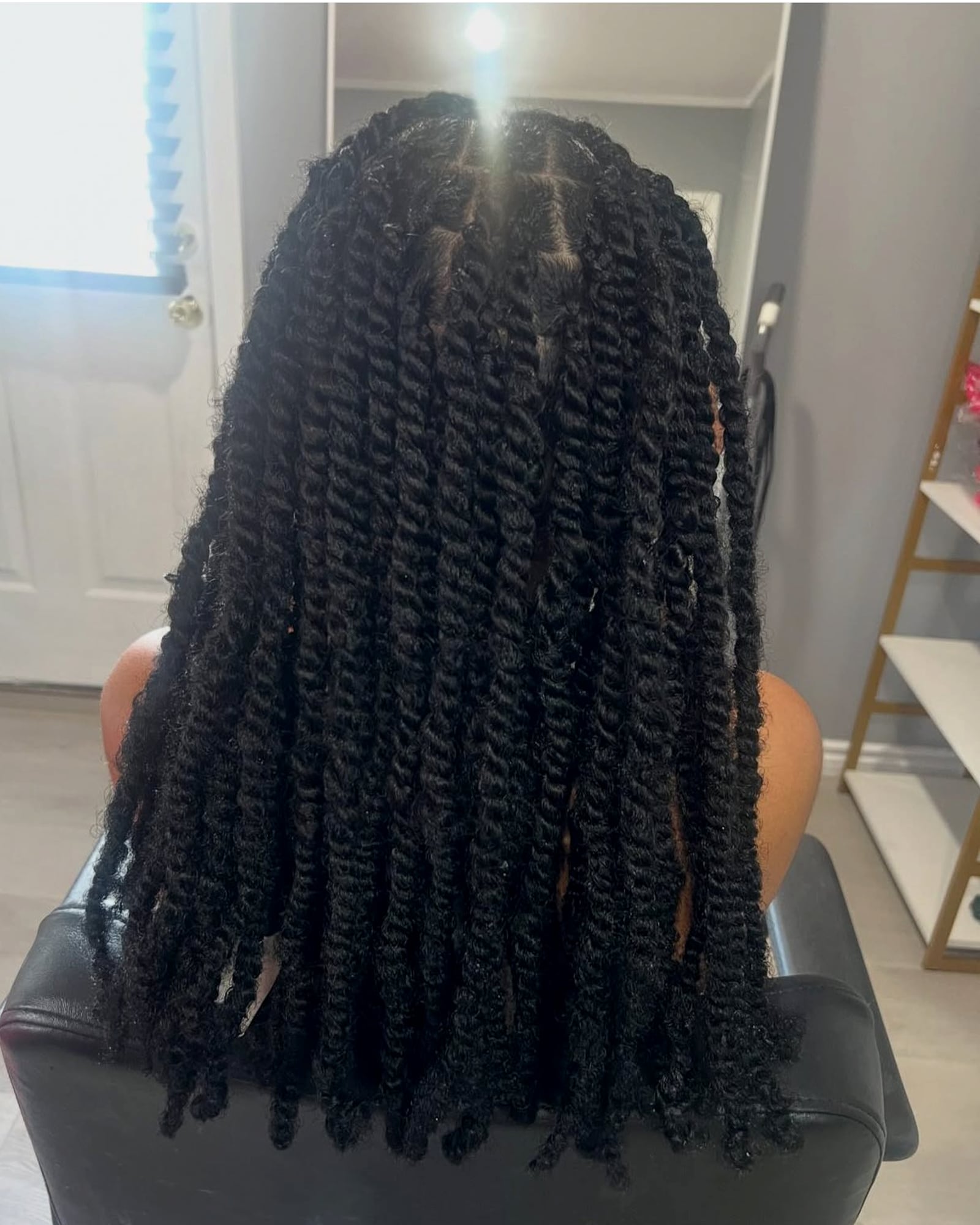 Long dark twisted braids